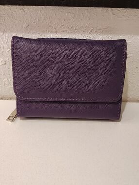 Purple Folding Wallet With Zip-Around Card Or Change Pocket